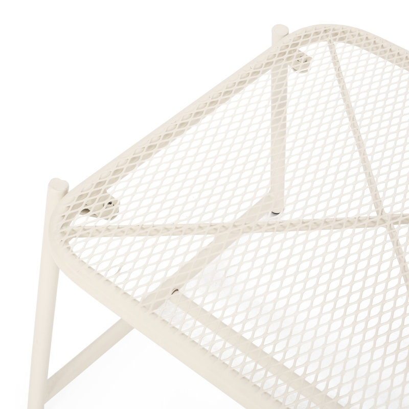 Table d'appoint d'extérieur en fer, H 13,24 po, plateau en maille blanche, fer moderne 19,89 po x 18,11 H 13,24 po pour l'extérieur