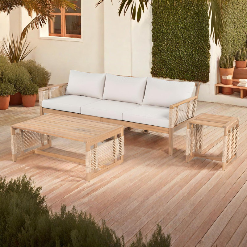 Ensemble de canapé d'extérieur en bois d'acacia 3 places avec tables basses