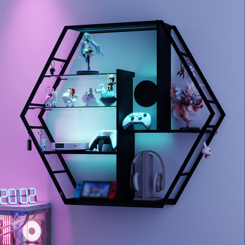 Demiterus 87cm H x 100cm W Iron Floating Bookcase, Wall Mounted Storage Rack, Display Cabinet