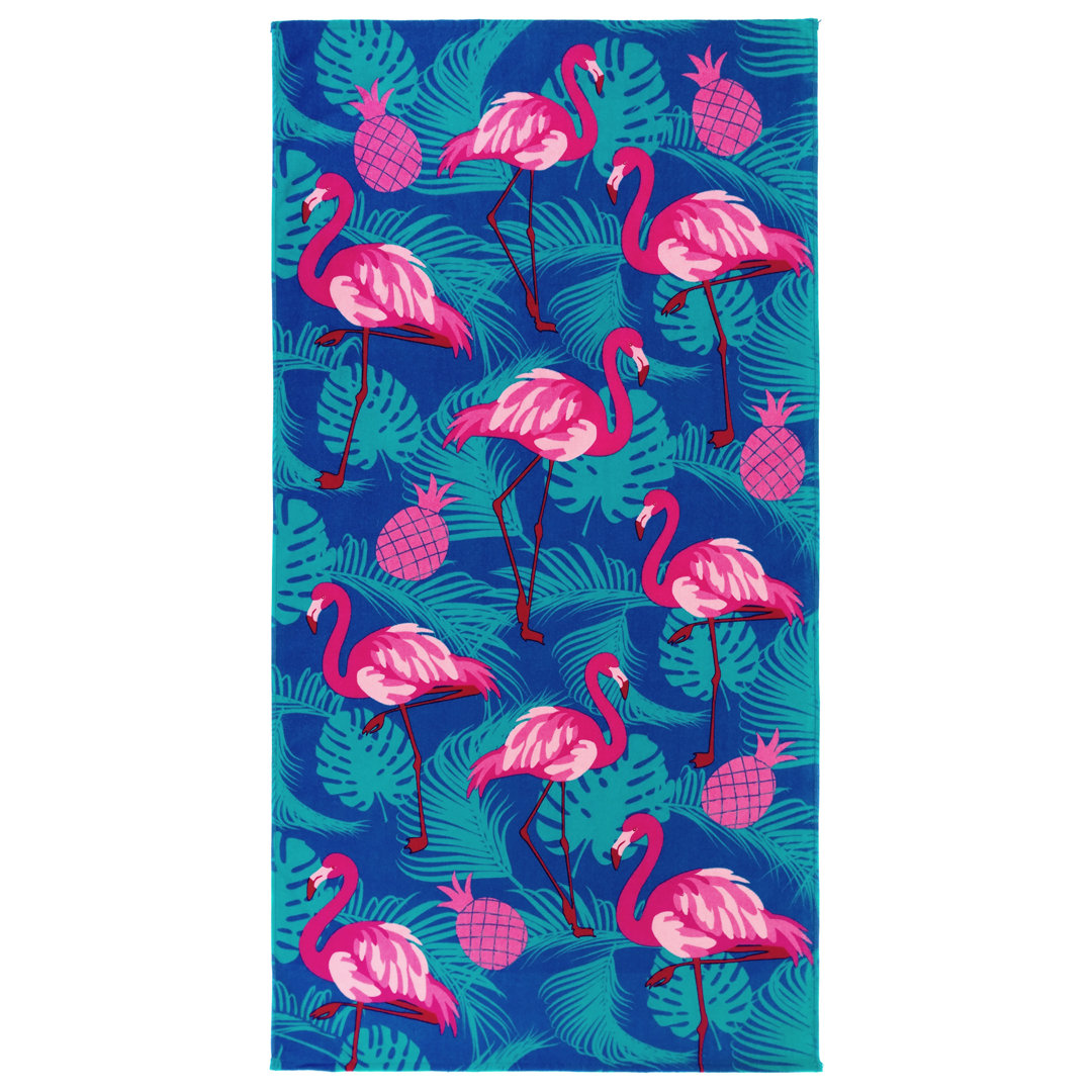 Lapidge Tropical Flamingos Floral Beach Towel | 100% Cotton Pool Towel, 30"x60" Bayou Breeze
