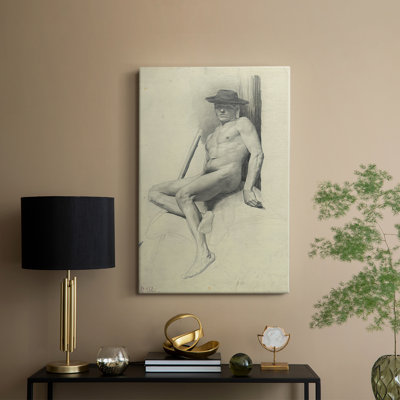 Nu masculin assis avec un chapeau - toile tendue par Gustav Klimt