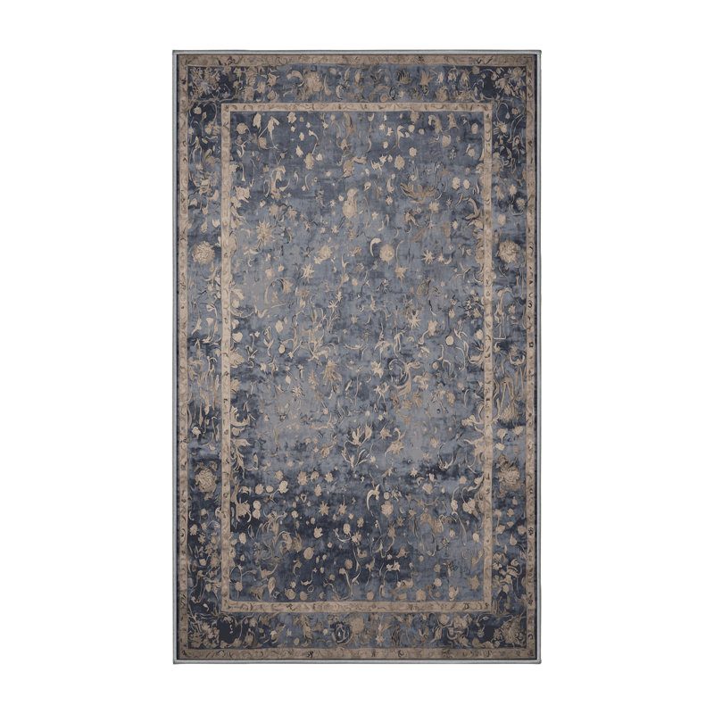 Machine Washable Gray Area Rug, Rectangle 6' x 9'