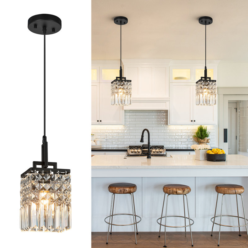 Ensemble de 2 luminaires suspendus carrés modernes en cristal noir, lampe de ferme réglable pour îlot de cuisine, salle à manger, chambre à coucher