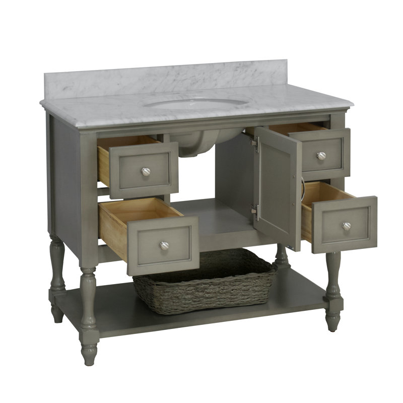 Ensemble de meuble-lavabo simple 42 po Hampton, Marbre de Carrare, Gris patiné