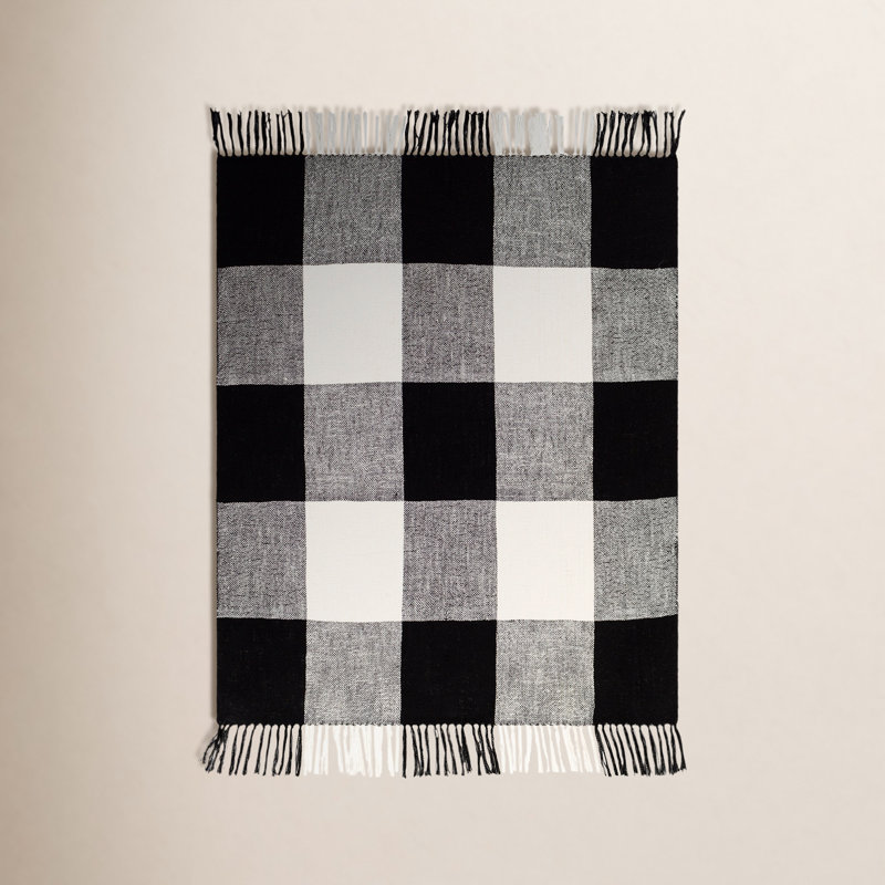 Angeni Hand Woven Throw Blanket, Cream/Black