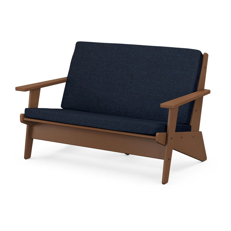 Riviera Modern Lounge Loveseat, Mahogany, Spiced Burlap