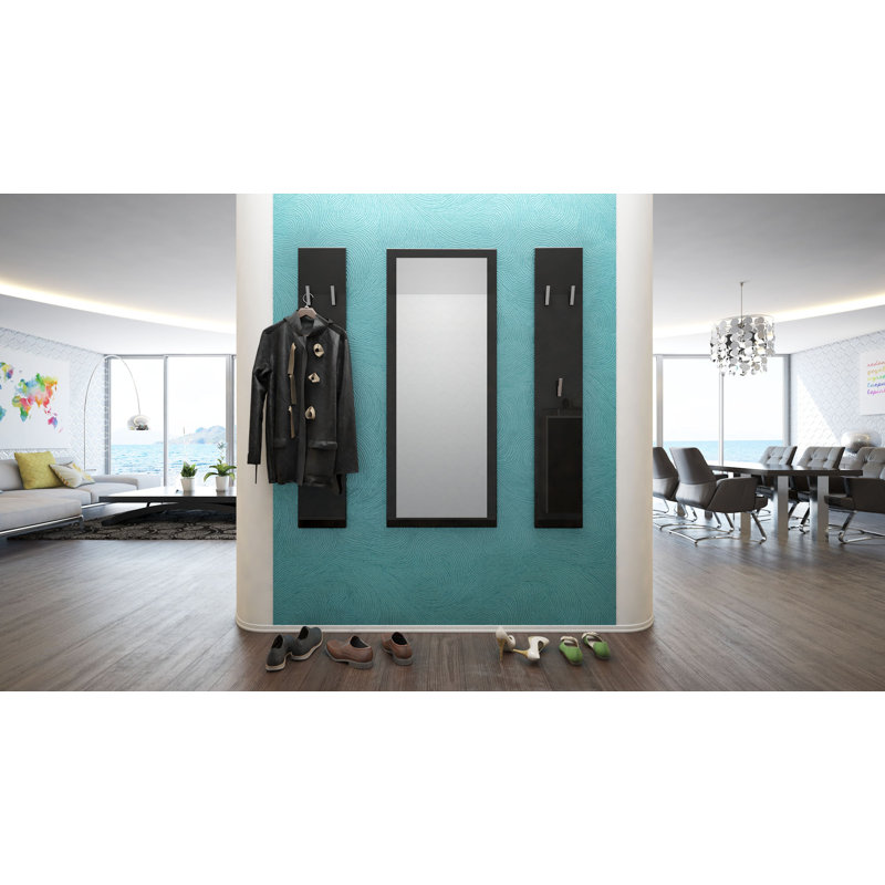 McCowan 3 pcs. Wardrobe set with mirror, Black (Glossy)