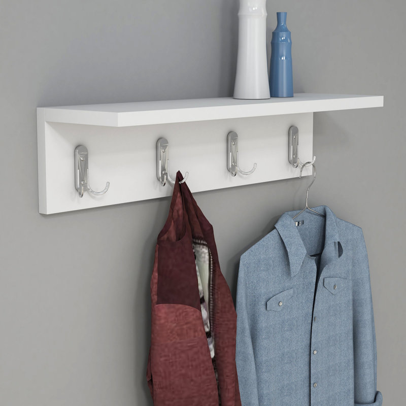 Modern Wall Shelf, White, 23.6 x 5.7 x 6.4 Inches | 100% Melamine Coated Particle Board, Thickness: 0.7 Inches | Multipurpose Hanging Rack with Numerous Shelves for Stylish Home Organization & Additional Storage