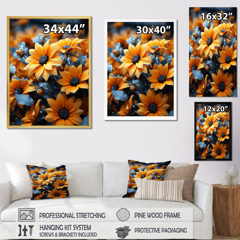 Tournesols jaunes de Davani II - impression, H 20 po x l 12 po x P 1 po, Cadre photo noir