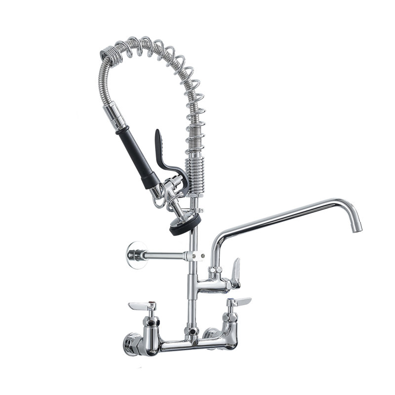 Robinet de cuisine à fixation sur le comptoir avec pulvérisateur de pré-rinçage à hauteur de 21 po. Robinet d'évier de cuisine central de 8 po avec robinet pivotant à bec verseur de 10 po et douchette extractible à ressort hélicoïdal