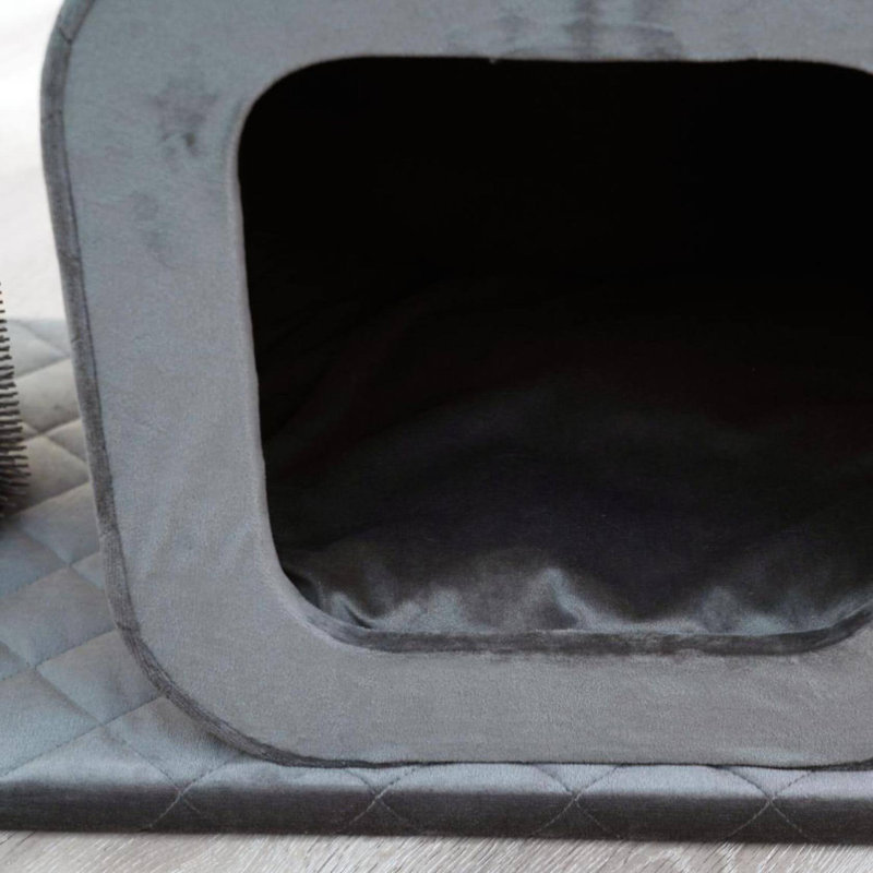 Gray Velvet 2-Level Cat Tree with Condo and Perch