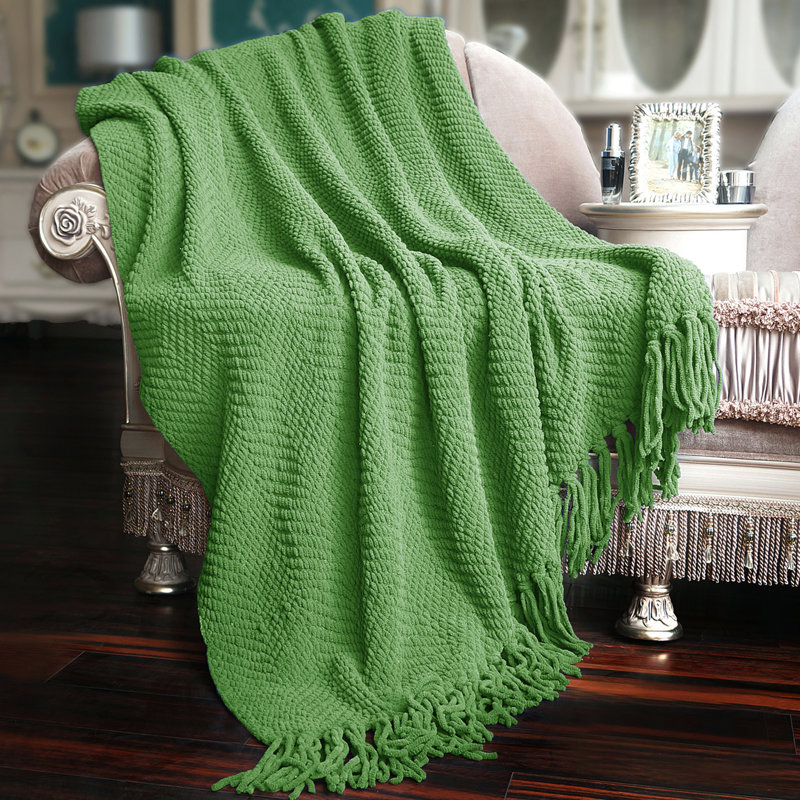 Green Knitted Microfiber Reversible Throw Blanket, 50" x 60"