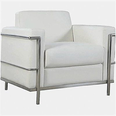 Executive Faux Leather Accent Club Chair, Chrome Metal Frame Soft Upholstered Living Room Armchair, White