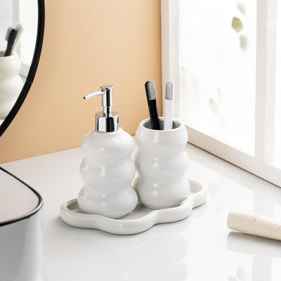3-Piece White Ceramic Bathroom Accessories Set