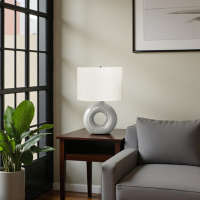 Cilka Standard Gray Ceramic Table Lamp in Linen Shade, 23.88'' H X 15.85'' W X 10.75'' D