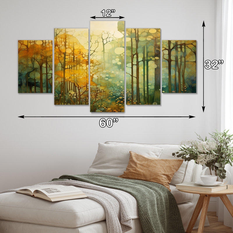 Ensemble de 5 pièces d'art mural rétro «Autumn Woods - Forest», H 32 po x l 60 po