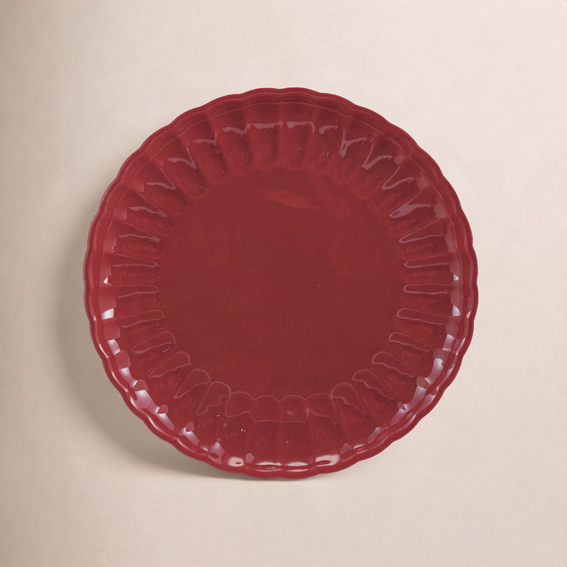 Assiette en grès cannelé rouge, 0,88 po H x 7,88 po L x 7,88 po P