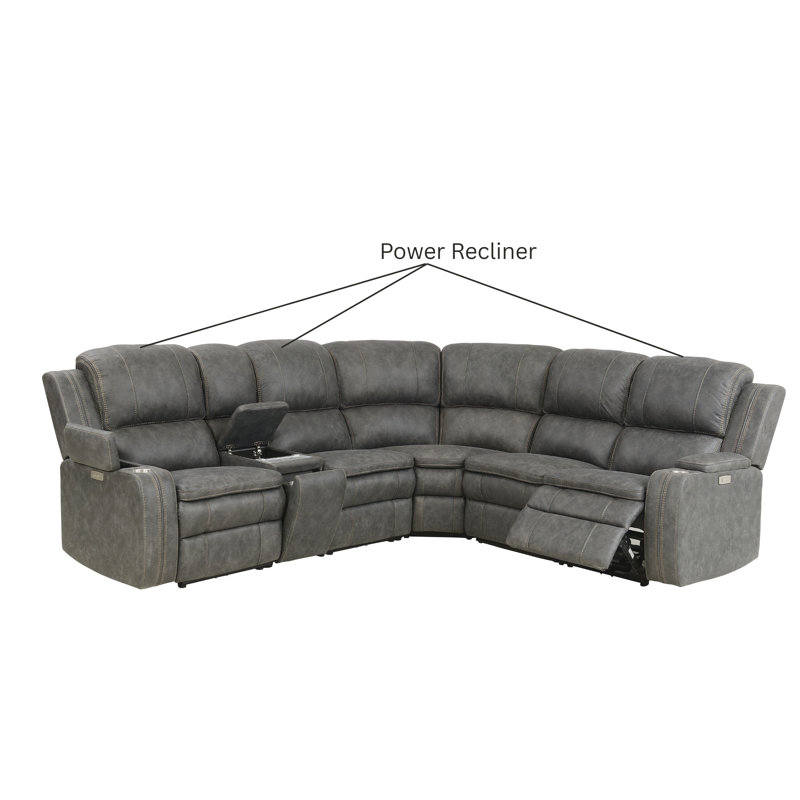 Alaattin 106" Wide Power Recliner Sectional With Storage & Cupholder On Each Arm & Wireless Charger Tray & Hidden Cupholder In The Console (including 3 Power Recliners)
