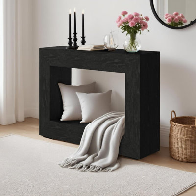 47" Entryway Console Table, Farmhouse Narrow Sofa Table with Storage Shelf, Modern Farmhouse Industrial Accent Table for Living Room Hallway Foyer, Burnt Wood Black