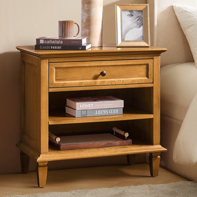 Victoria Wladimir Transitional 28'' W 1-Drawer Nightstand with Solid Wood Legs and Built-in Charging Station