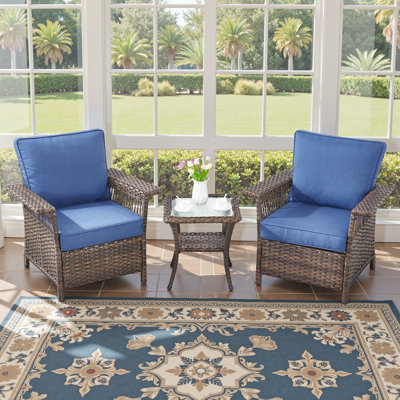 Chaises d'extérieur en osier avec coussin et table d'appoint Anferney