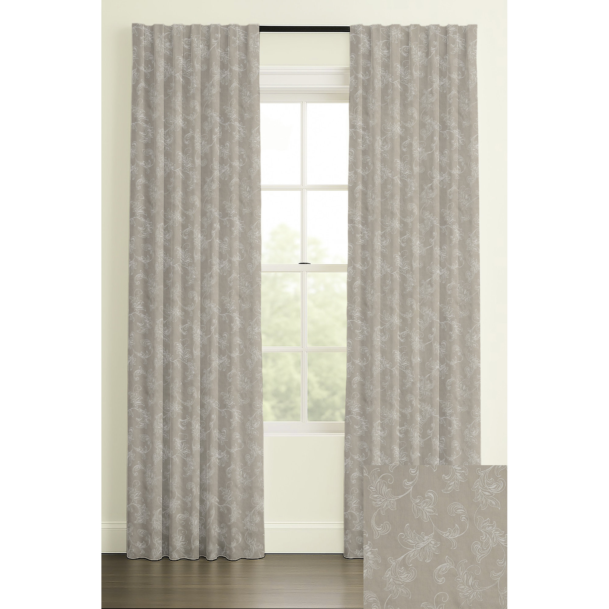 120" Inverted Pleat Double Lining Morgan On Natural Linen, Single, 50" W x 84" L, Rod Pocket