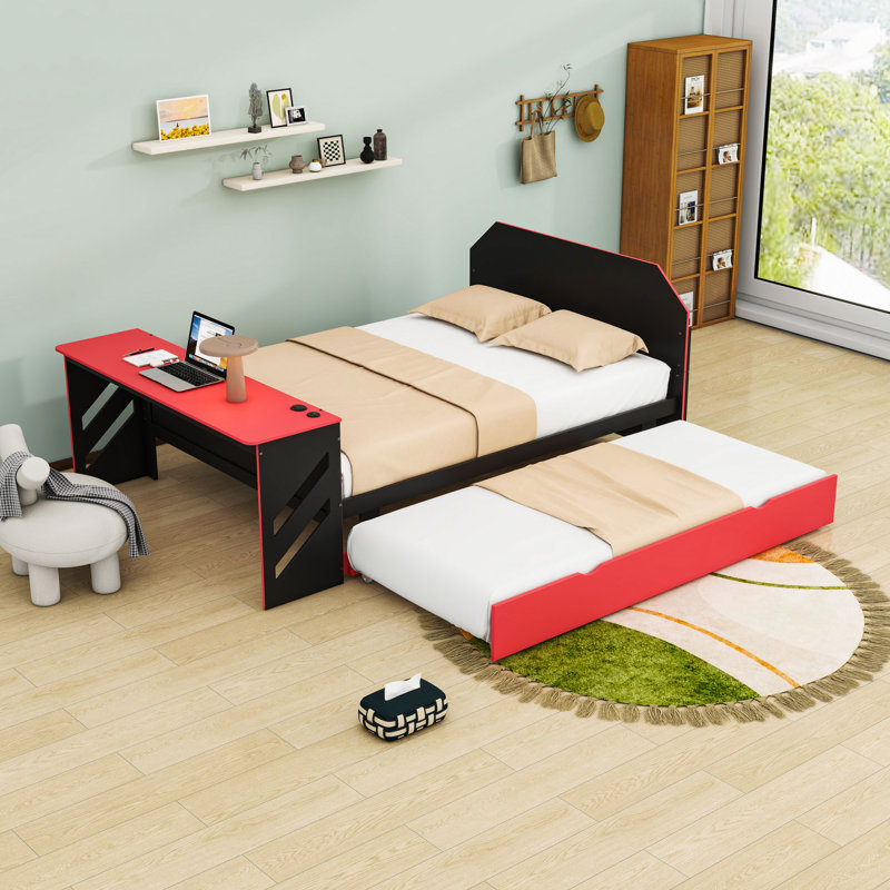 Full Daybed with Twin Trundle, Desk and USB Port, Red
