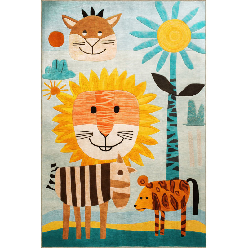 Washable Dido Collection Kids Rug Animal Flower Patterned Modern Decorative Area Rug, Rectangle 3'3" x 4'11" Rug Pad Included