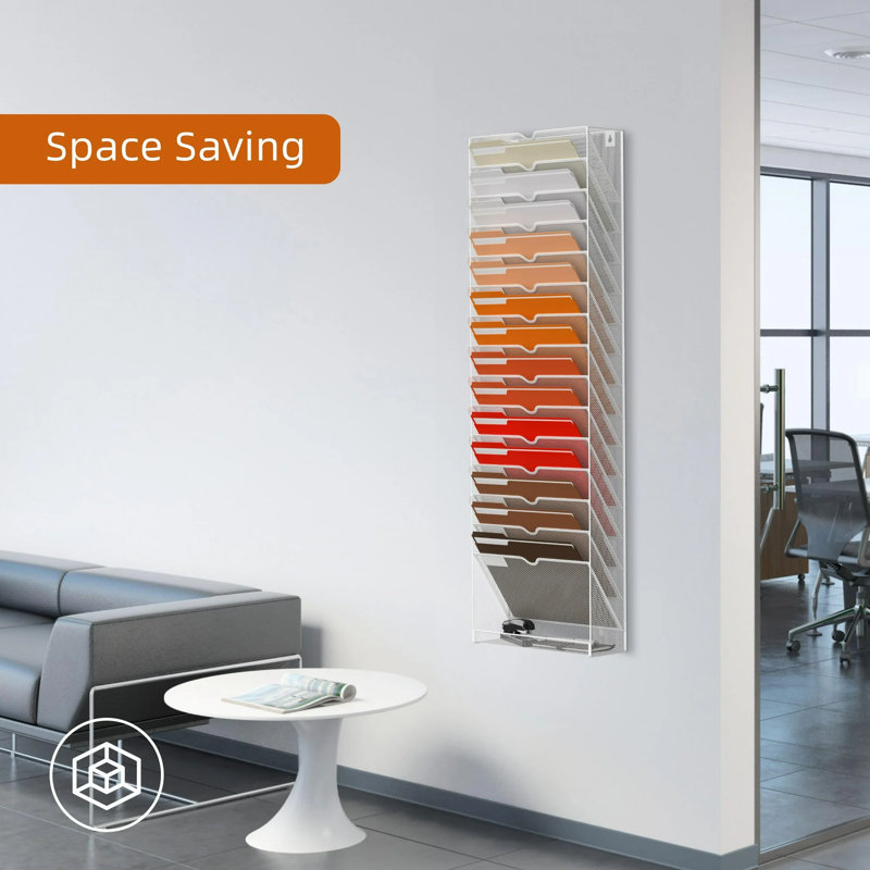 16-Tier Wall File Organizer For Papers, Hanging Wall File Holder Great For Office Home, Black, White