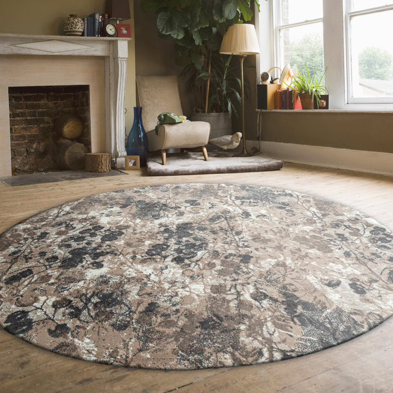 Mamane 1242 Transitional Floral Gray Area Rug, Round 5'3"