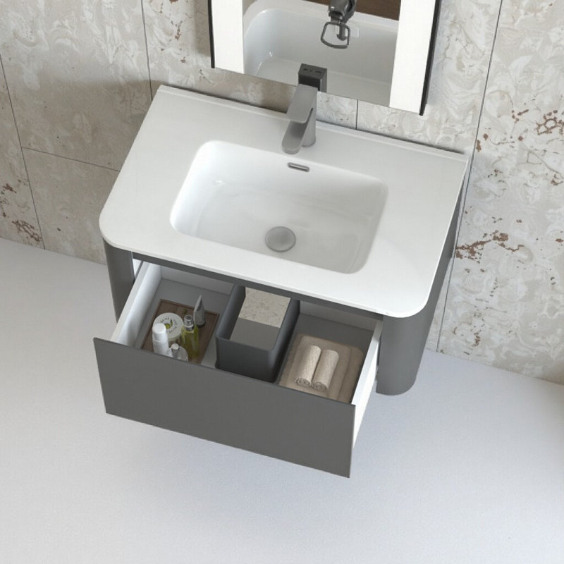Modern 30" Wall-Mounted Floating Vanity with Integrated Basin & Soft-Close Drawer - Space-Saving Bathroom Storage, 30"