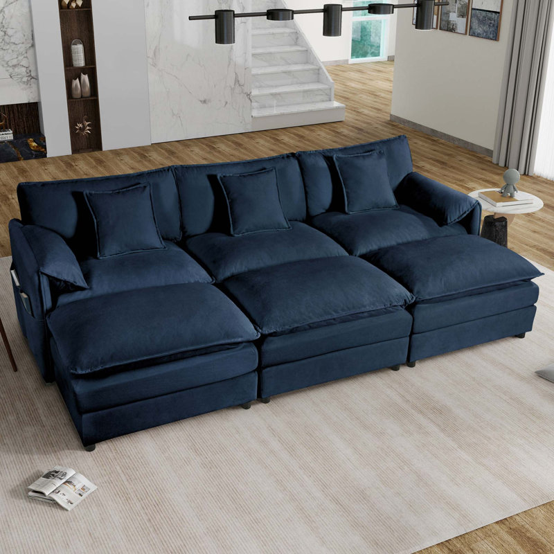 Canapé-lit modulaire en chenille avec siège profond, Chenille - bleu
