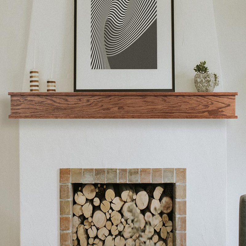 Floating Wood Fireplace Mantel Shelf - 100% Hardwood Oak Shelf For Hanging Above Fireplaces, 60", Provincial Oak