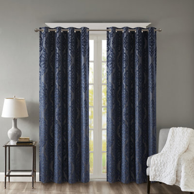 Mirage Navy Damask Total Blackout Thermal Grommet Single 50x95" Curtain Panel