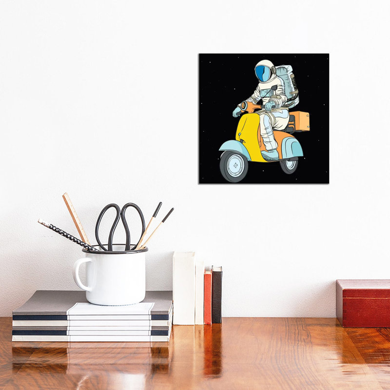 Cosmonaut And Scooter by Art Mirano - Wrapped Canvas Print, 30.48cm H x 30.48cm W x 1.91cm D