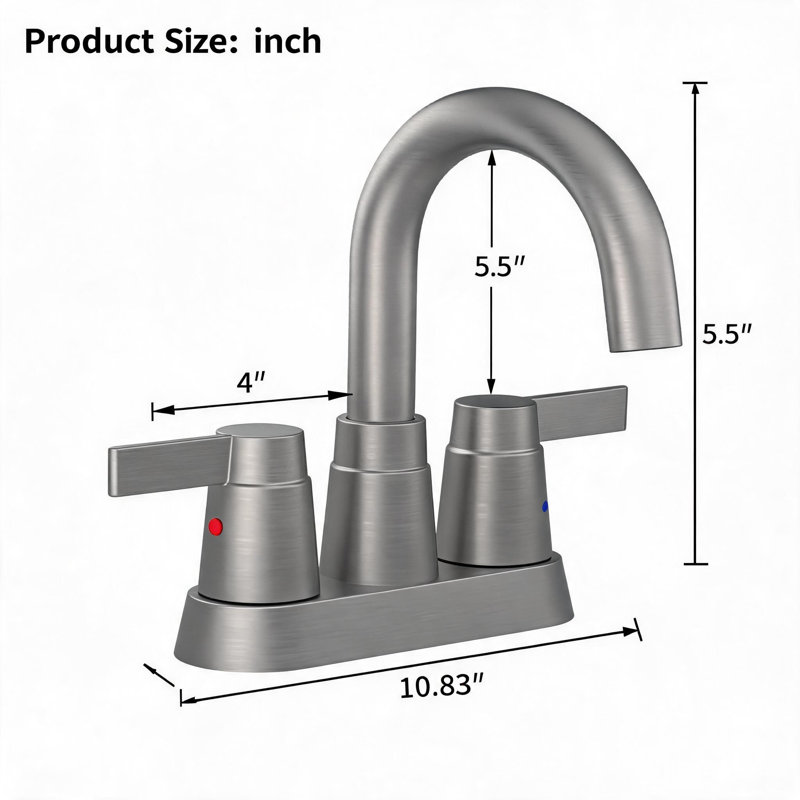 Robinet de lavabo de salle de bain central à 4 poignées 4 pouces en nickel brossé avec bec pivotant à 360 degrés