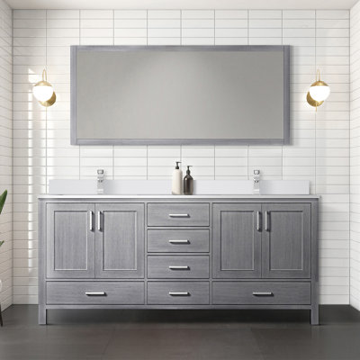 Distressed Grey Double Bath Vanity 72 In. W X 22 In. D, With White Quartz Top