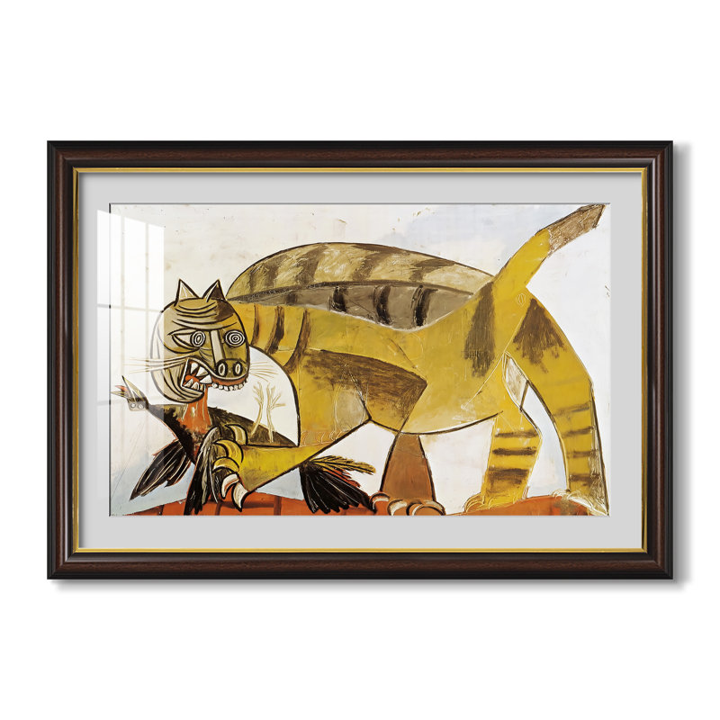 Chat mangeant un oiseau, 1939 - Pablo Picasso - Estampe encadrée sur mesure, Dimensions intérieures 24 po x 34 po, Noyer doré