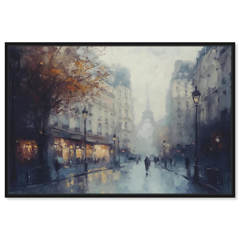 Toile brumeuse Paris par Art Remedy, H 11 po x l 16 po, Noir, Cadre flottant