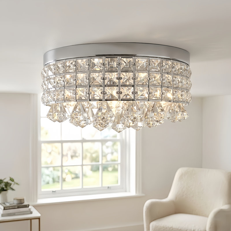 Theodora 15" W 4-Light Dimmable Drum Flush Mount, Chrome