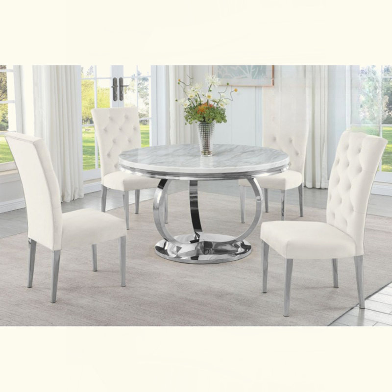 Ensemble de chaises de salle à manger rembourrées Modern Velvet, Crème, crème, Argent argent