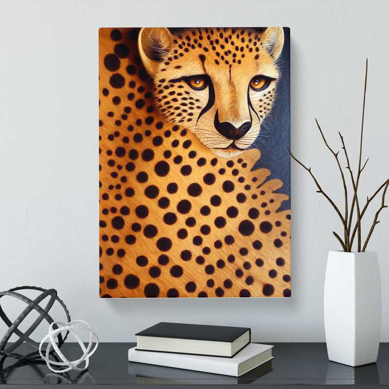 Cheetah Wood Carving - Wrapped Canvas, 50cm H x 35cm W x 3cm D