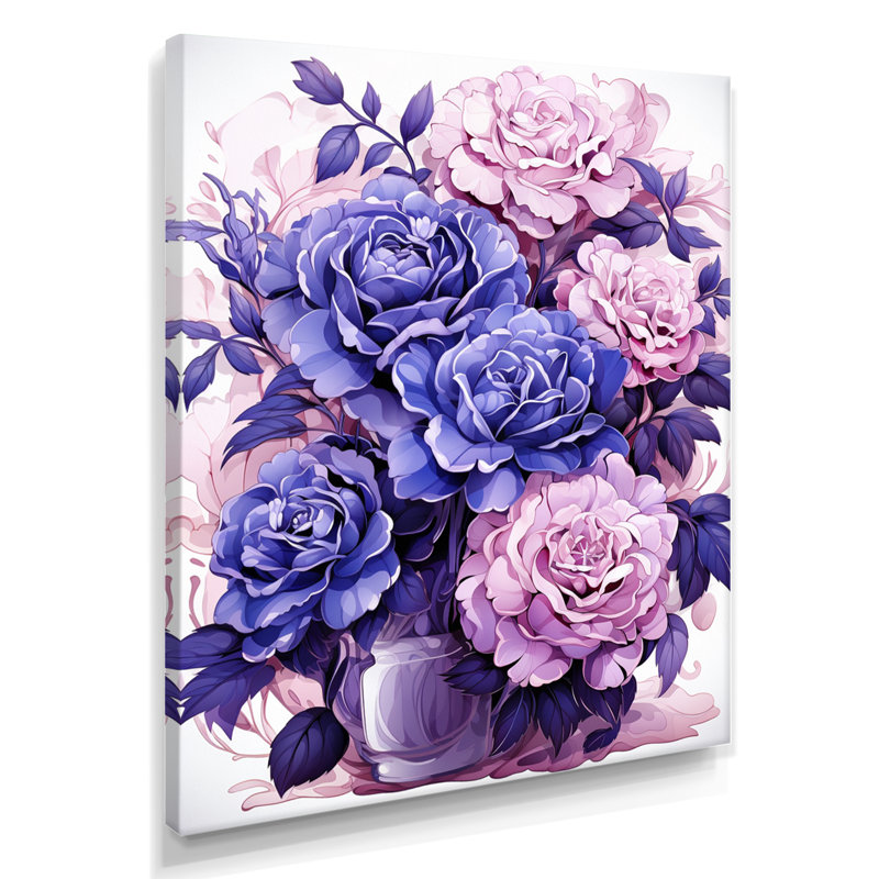 Bouquet de roses mauves et pivoines roses - art mural assorti, Toile tendue, H 44 po x l 34 po x P 1,5 po