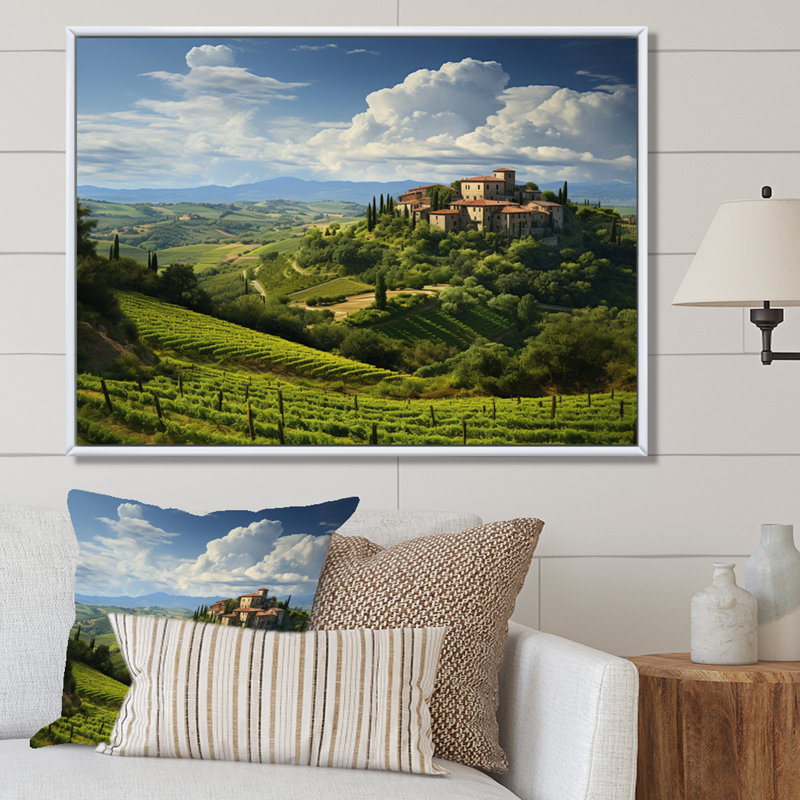 Italie, tranquillité toscane, Italie, art mural, H 30 po x l 40 po x P 1,5 po, Cadre flottant blanc