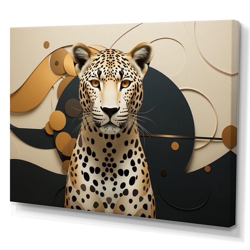 Léopard élégant géométrique - art mural léopard, H 34 po x l 44 po x P 1,5 po, Toile tendue