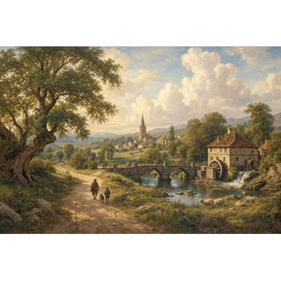 Pastoral Landscape Wallpaper Countryside Village Stone Bridge Removable Wall Decor