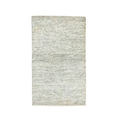 Tapis albâtre 2 pi x 3 pi blanc, noué à la main, motif d'herbe moderne, laine avec touche de soie, ton sur ton, tapis luxuriant et moelleux, tapis oriental