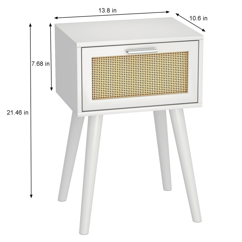 White Small End Tables with Rattan Doors, Set of 2