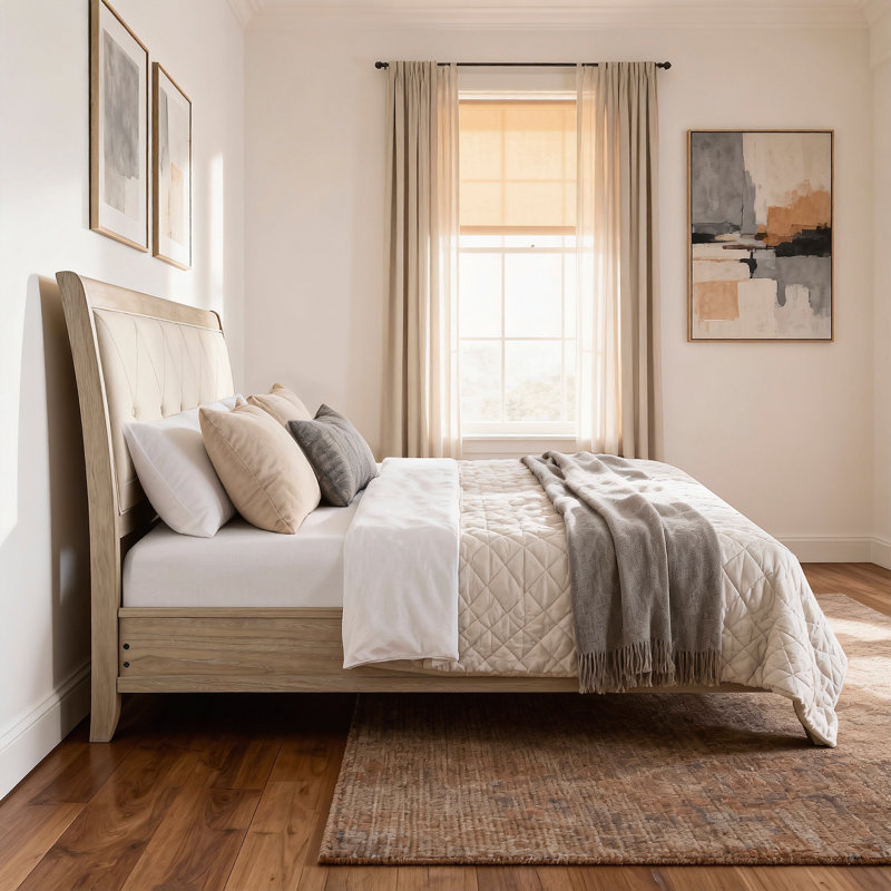 Bed California King Bedroom Engineered Wood Farmhouse Beige