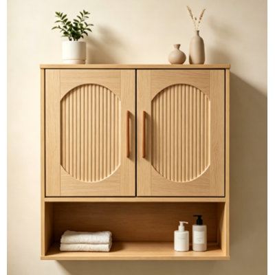 Fluted Bathroom Wall Cabinet,Natural Oak,1pcs